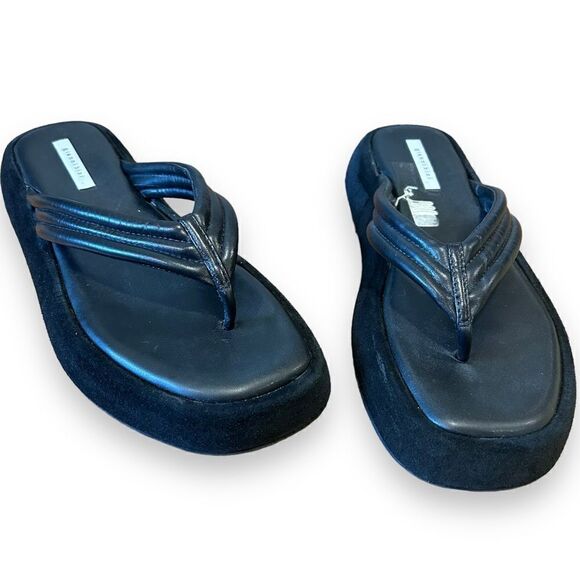 Gianni Bini Wesley Leather Suede Platform Flip Flop Thong Sandals Cushion Straps - Picture 4 of 12